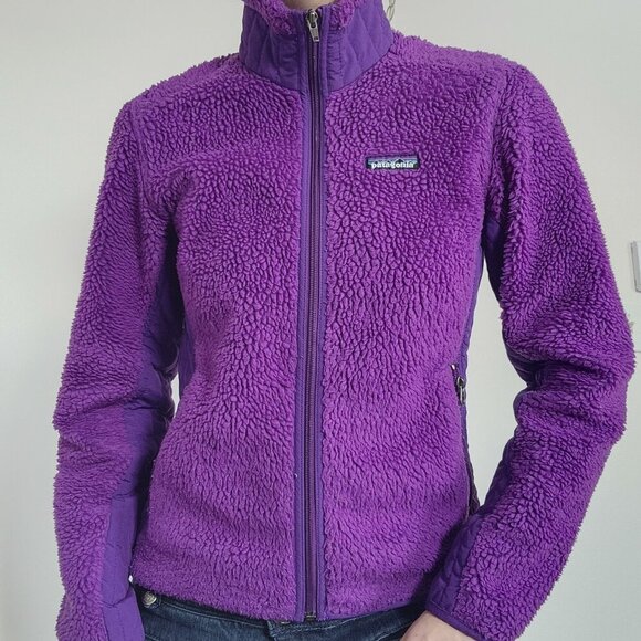 Vintage 90s Patagonia high neck zip-up purple sherpa jacket ✦ size Small ✦ - Picture 3 of 14